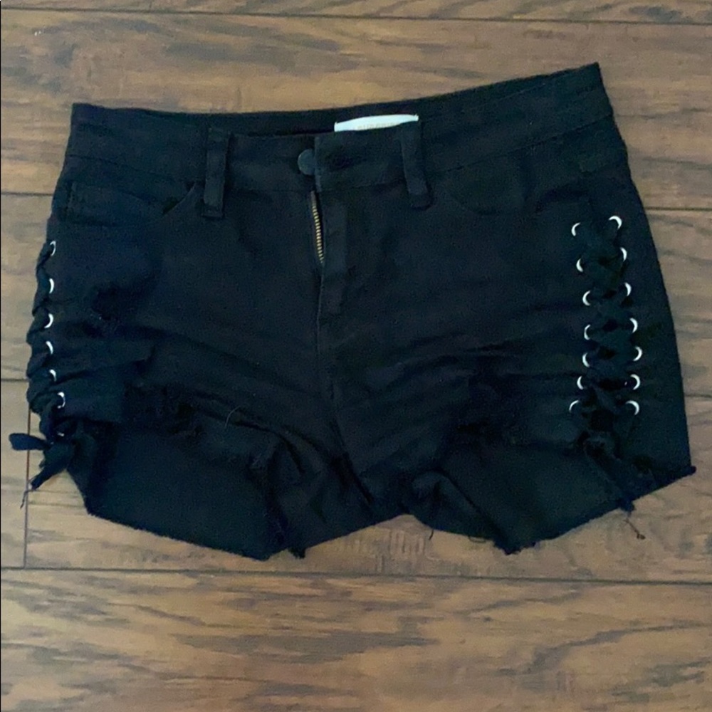 Black tie up jean shorts